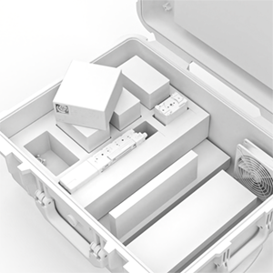Foam concept models laid out in a rugged field case